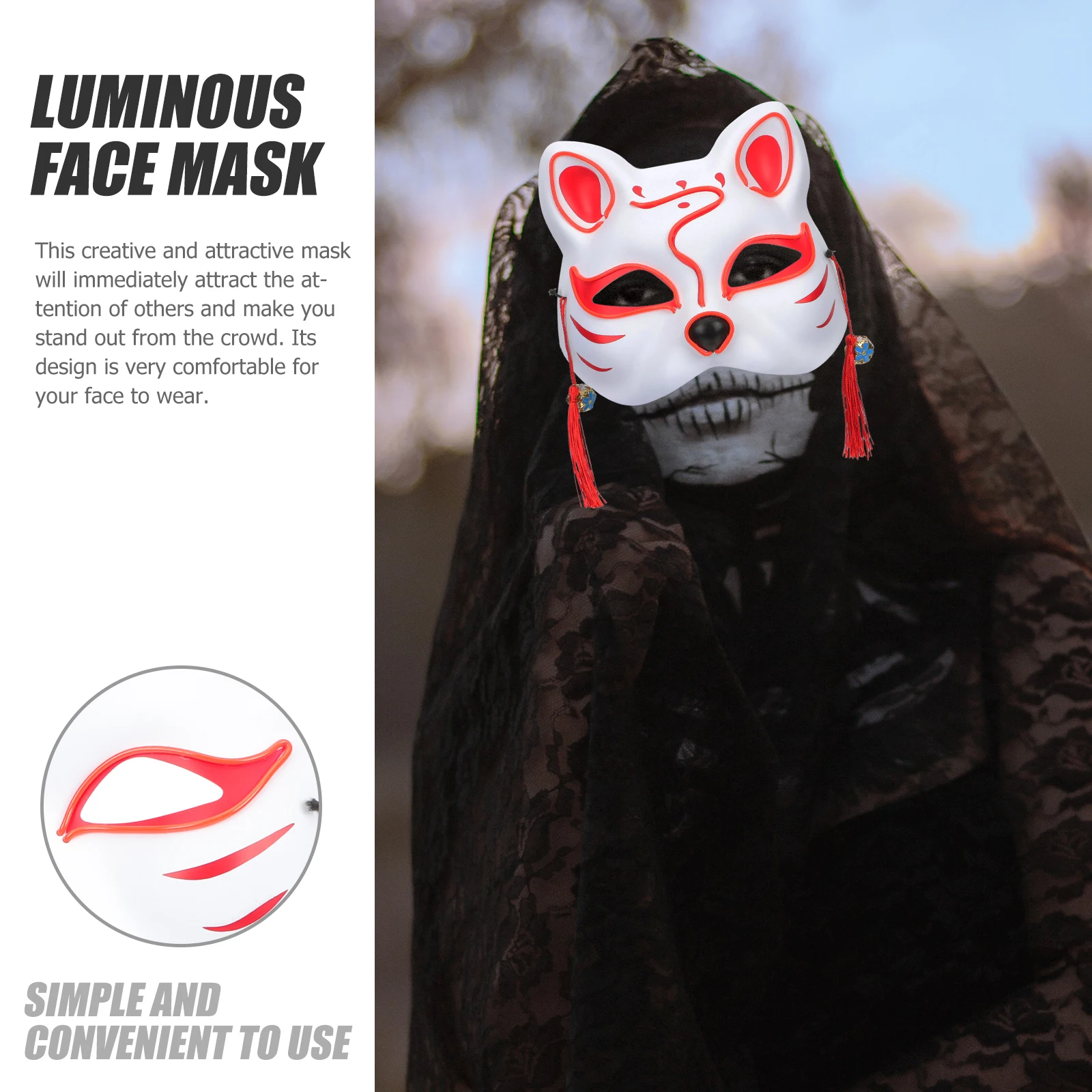 

Маска лисы, пластиковая маскарадная маска, декоративный реквизит на Хэллоуин, костюмы для косплея, аксессуары для вечеринок, светящаяся сцена