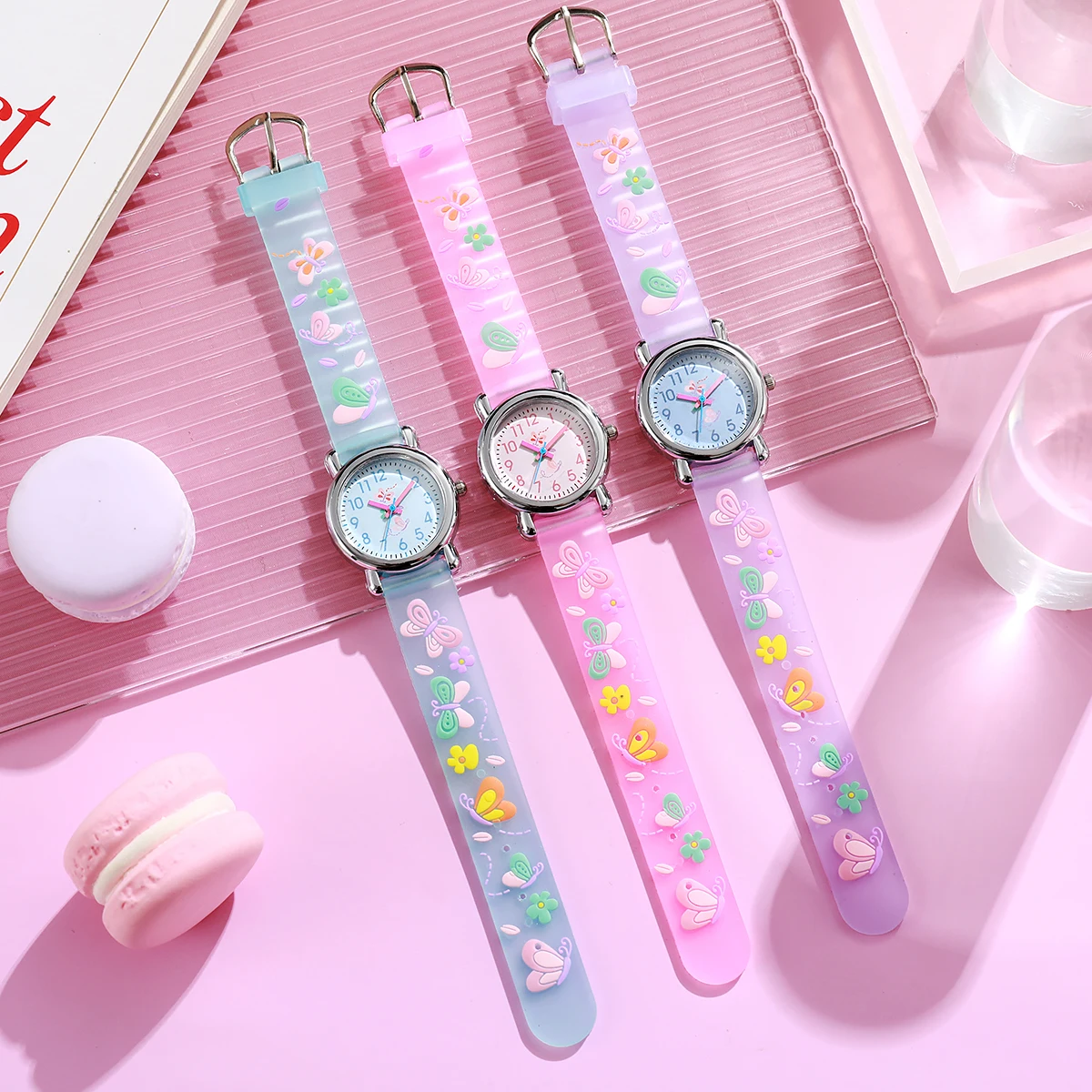 سوار ساعة سيليكون عصري ولطيف على شكل فراشة مع ساعة كوارتز للأطفال بقرص دائري، مناسب للتصفيف اليومي، مثالي #2