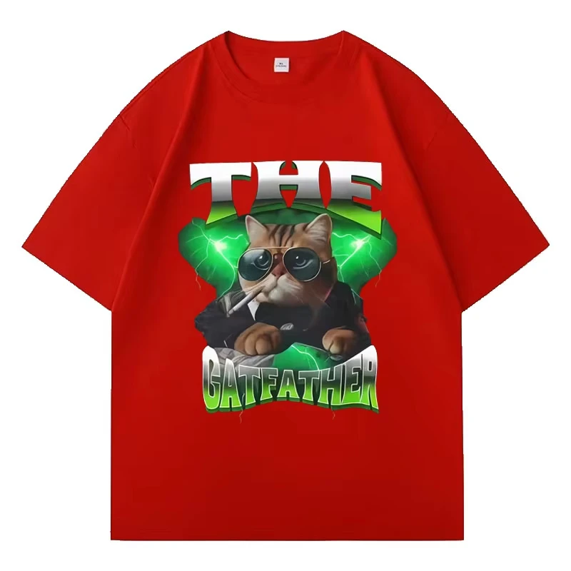 Fashion Women Harajuku 2026 Humor Cartoon Gang Cat Meme T Shirt T-shirt Tide Oversized Loose Cozy Crewneck T-shirts Personality