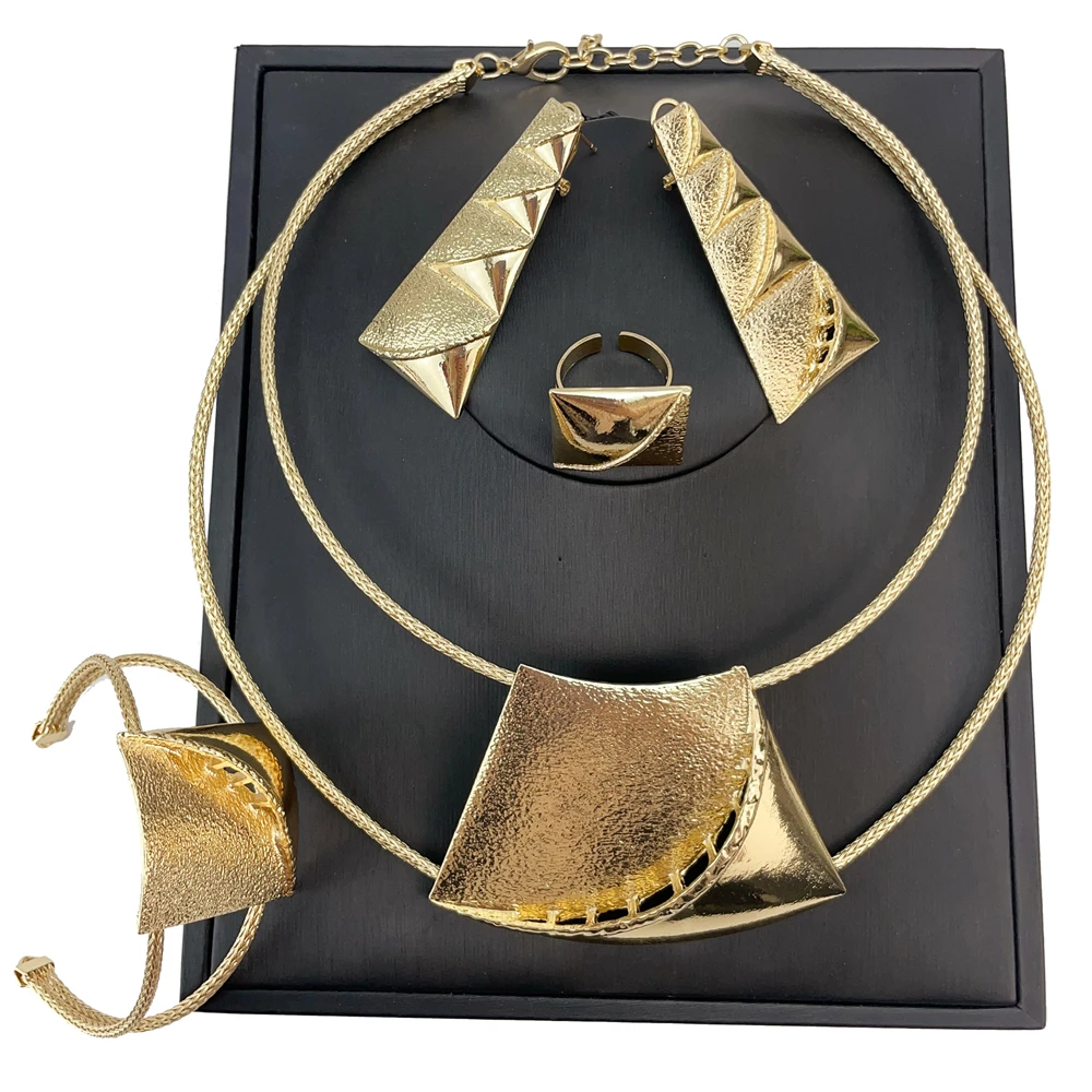 EMMA المرأة الأفريقية قلادة أقراط سوار فستان الزفاف حتى اكسسوارات طقم مجوهرات مطلية بالذهب الإيطالي FHK21636