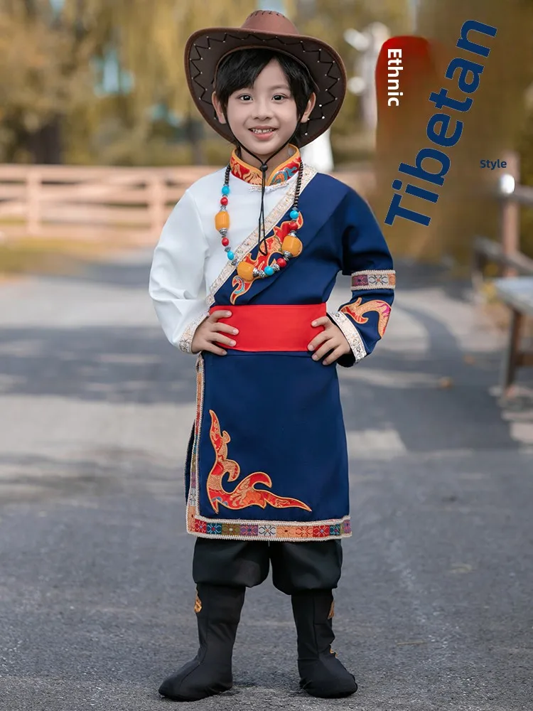 

Детская одежда для тибетских танцевальных выступлений, новый костюм в монгольском этническом стиле, национальный сценический наряд