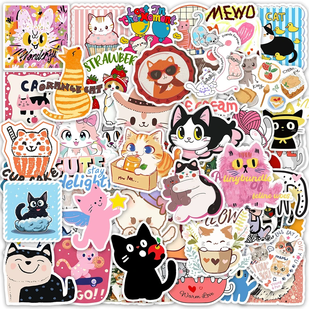 

10/30/50pcs Cute Cartoon Cat Stickers Kawaii Creative Decals DIY Suitcase Notebook Phone Luggage Waterproof Sticker Fun for Gift