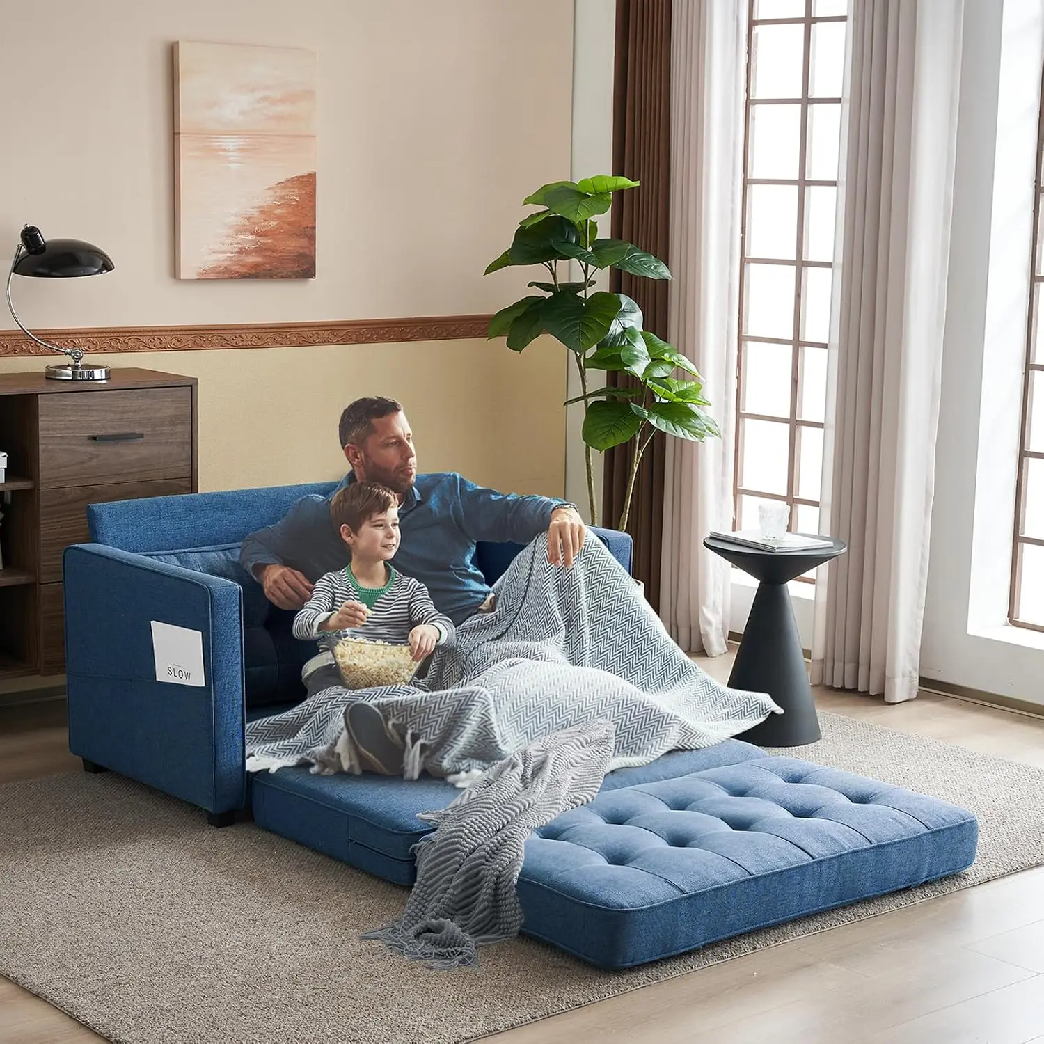 Sofá-Cama Conversível para Sala de Estar, Sofá Dobrável para Espaços Pequenos, Sofá-Cama de Chão Dobrável para Jogos no Porão, Azul Marinho