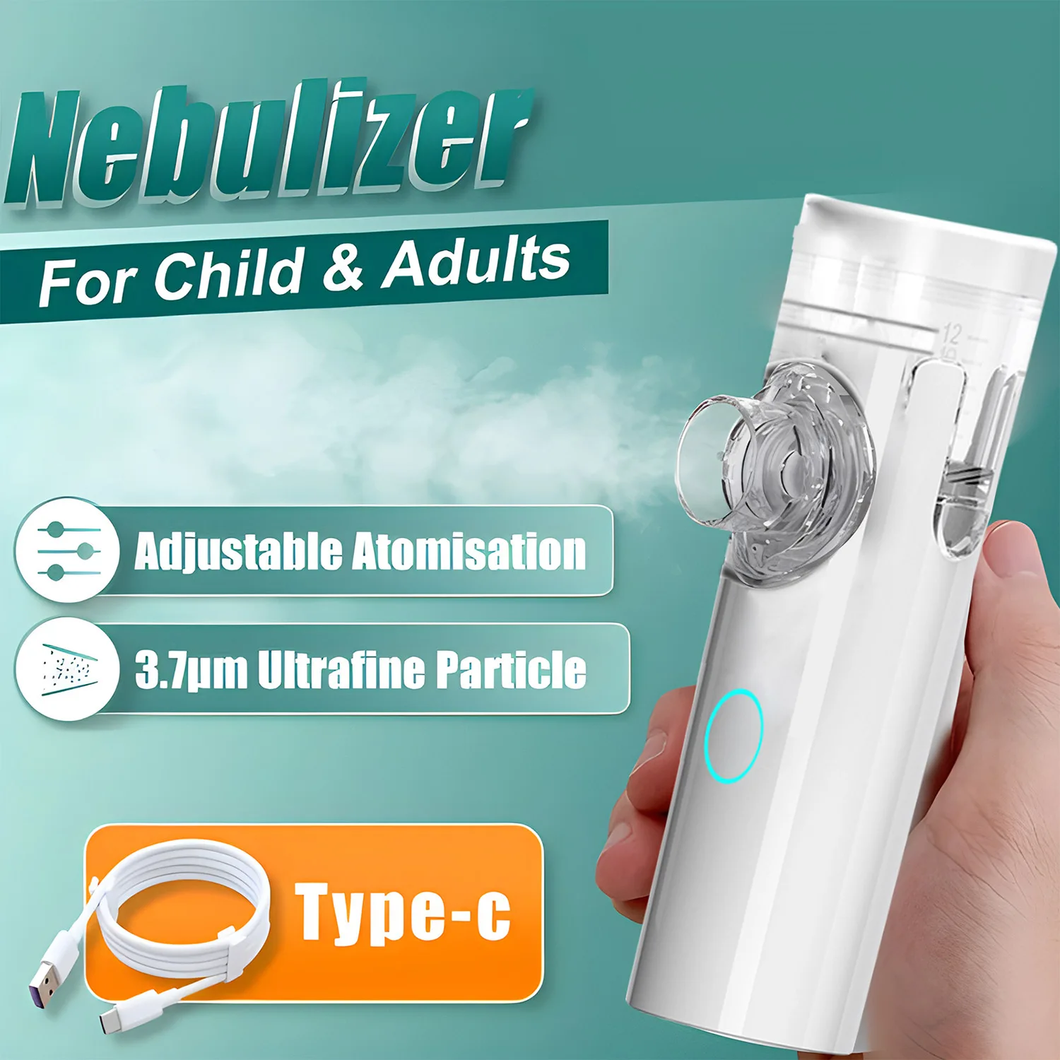 Nebulizador Médico Silencioso de Malla, Inhalador Portátil para Asma, Atomizador, Cuidado de la Salud Infantil, Mini Nebulizador Humidificador Portátil