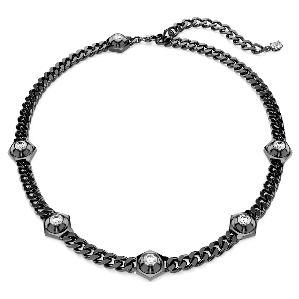 

Черное колье-чокер с кубинским плетением и кристаллами