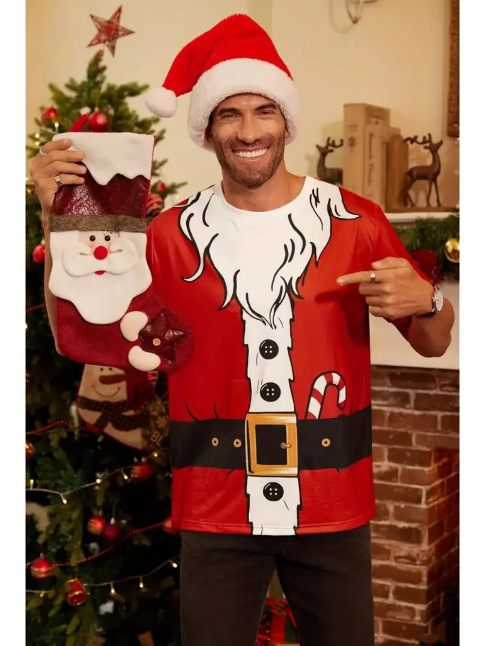 Men's T-Shirts Christmas Funny 3D Print Summer Casual Y2k Short Sleeve Tops Round Neck Pullove Tops Holiday Loose Men's Clothing
