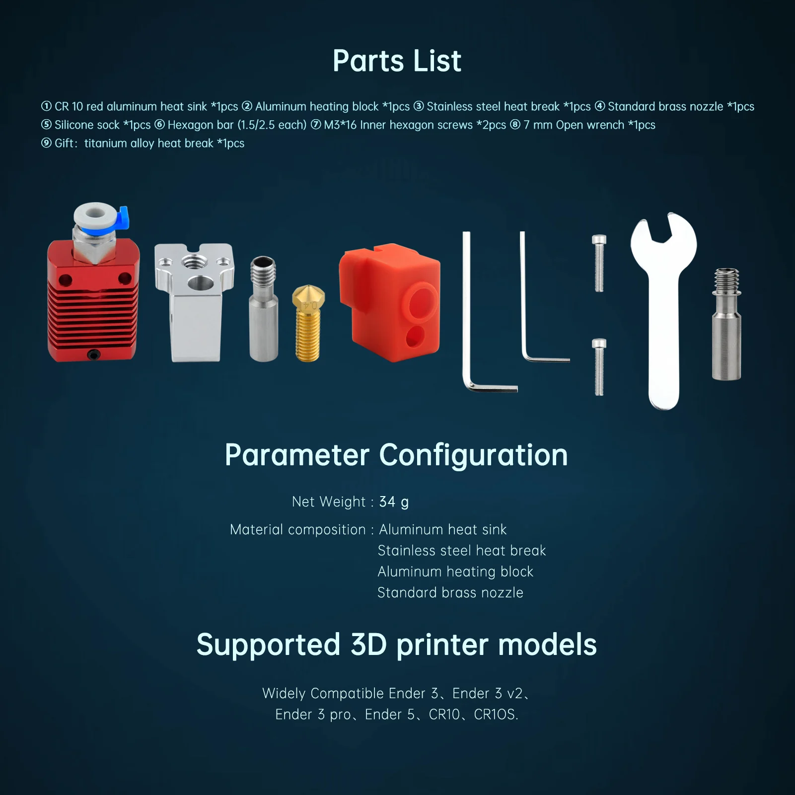 Hotend d'impression à haute température, Hotend pour Ender 3 ,Ender 3 V2,CR 10,CR 10S, Extrudeuse J-head, Kit de mise à niveau d'impression Hot End