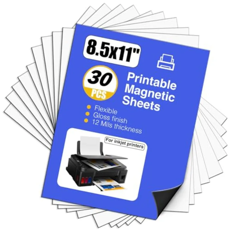 

Printable Magnetic Paper Non-Adhesive 8.5" x 11" 12 Mil for Inkjet Printer and DIY Crafts 30 Sheets