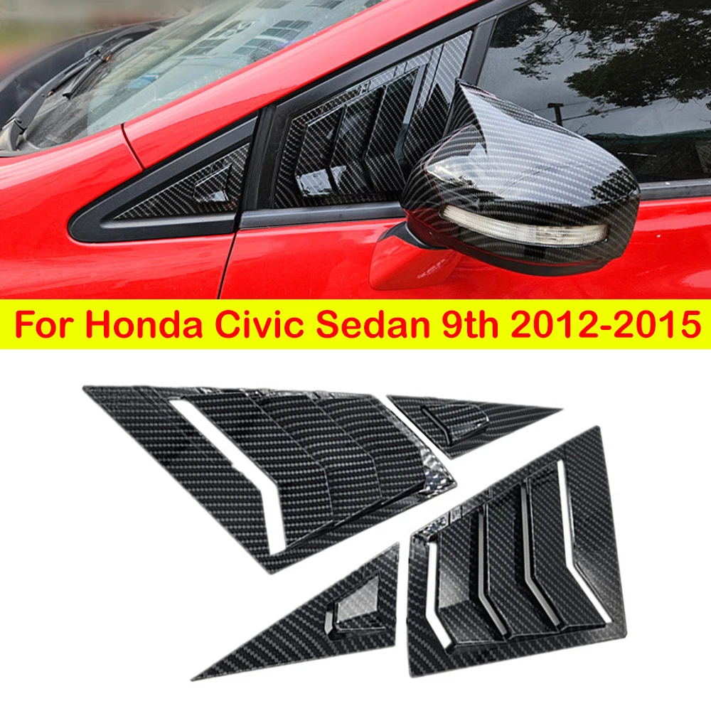 For Honda Civic Sedan 9th 2012-2015 Car Front Triangle Window Louver Side Shutter Blind Shades Cover Trim Sticker Vent Carbon