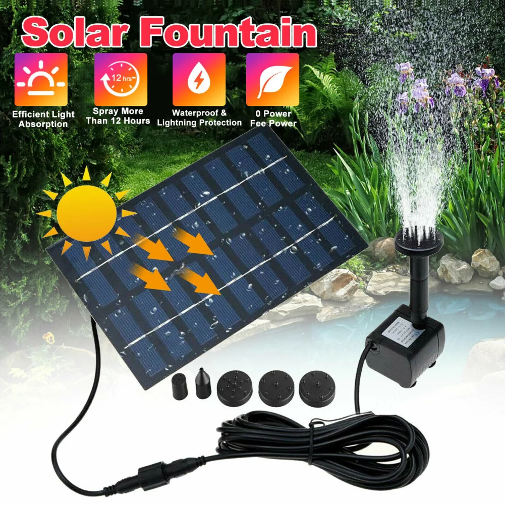 Energy Saving Water Fountain Bomba para Outdoor Pond, Quintal e Jardim Decors, Fonte Solar, 5 Tamanho Adaptadores Spray, 1W