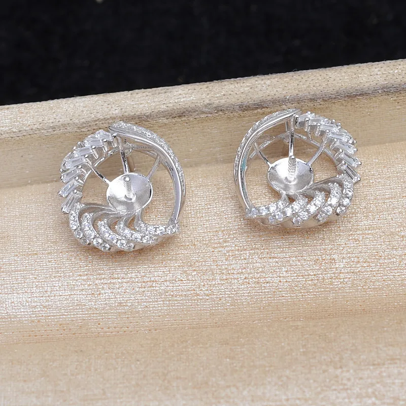 Wholesale 925 Sterling Silver Earrings Base Findings Mountings Jewelry Mounts Fittings Accessories for 9-10mm Pearls 3 pairs/lot