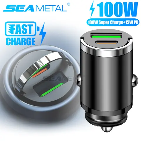 SEAMETAL 100W 숨겨진 자동차 USB 충전기 아이폰 iPad 안드로이드에 대한 슈퍼 충전 듀얼 USB 포트 담배 라이터 어댑터 30W PD 충전기