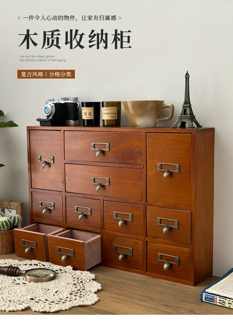 Wooden drawer storage cabinet simple three-layer four-layer small desktop finishing kitchen living room storage