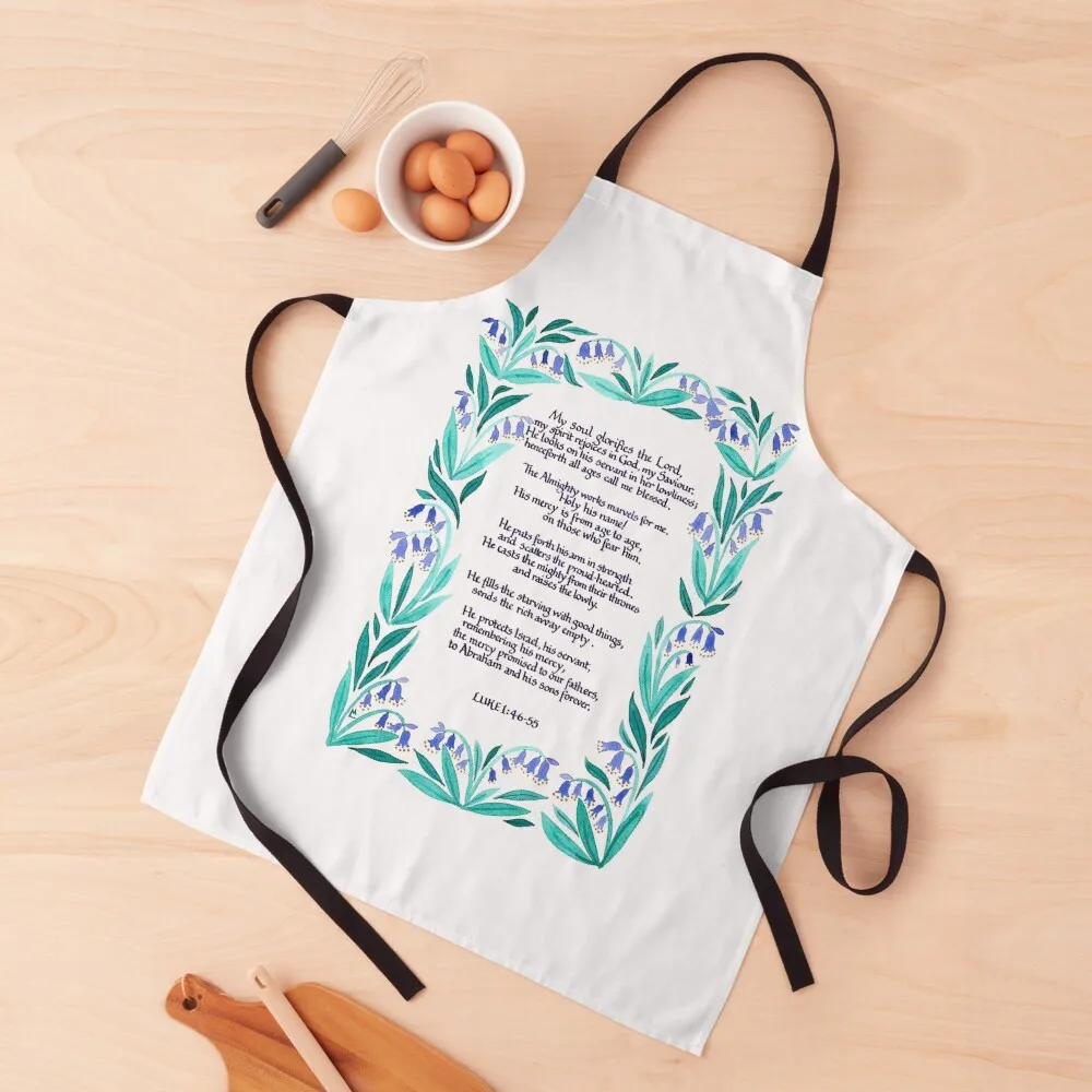 Magnificat - Luke 1:46-55 - with Bluebell border Apron nail tech supplies Korean Apron