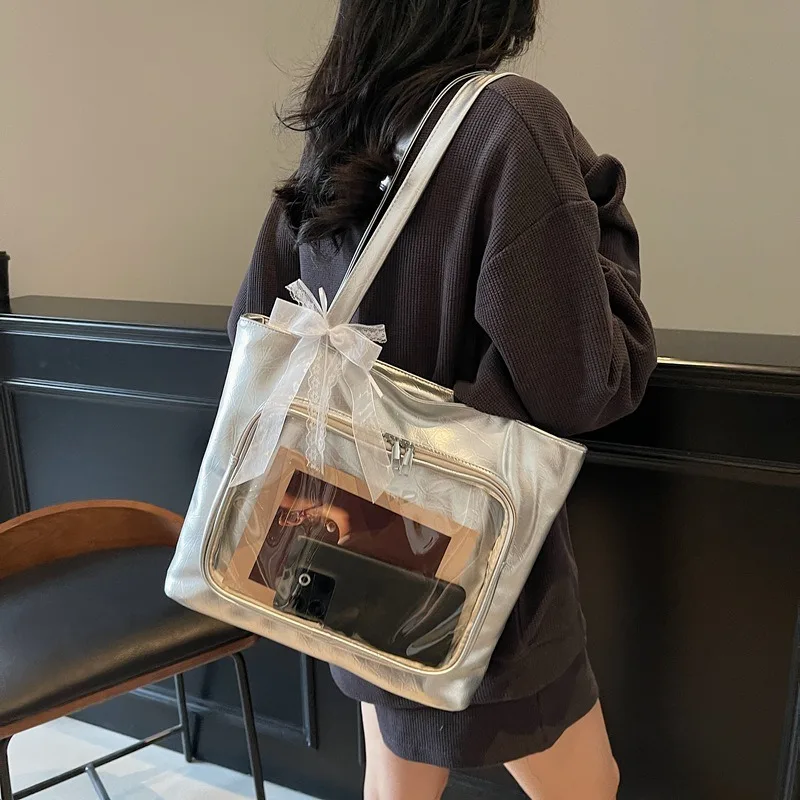 

Fashion Niche Women's Tote Bags New Large Capacity Versatile Commute One Shoulder Underarm Bags Popular Transparent Pain Bag ﻿