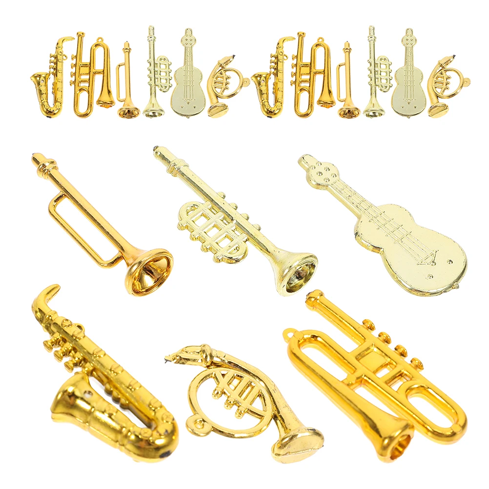 48 pçs instrumentos musicais em miniatura feitos à mão acabamento dourado ornamento de árvore de natal decoração para amantes da música portátil sala de mesa