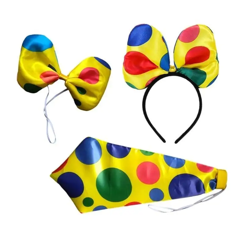 652F Gravata borboleta/gravata/faixa cabelo palhaço circo vintage unissex adereços para fotografia Halloween