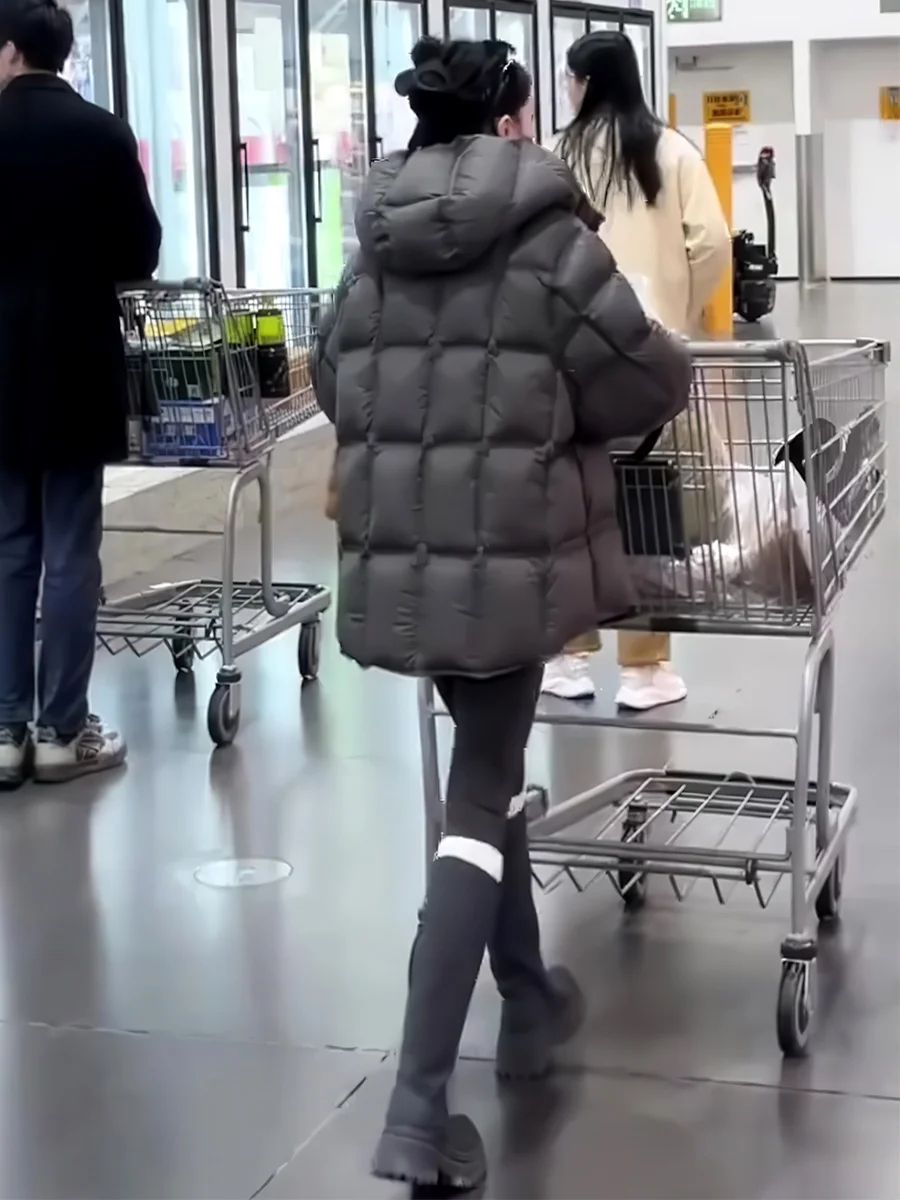 Abrigo cálido Thiened Du down Puffer Jaet Bread Sle para mujer, informal, holgado, largo, con cierre de cremallera, sombrero con original...