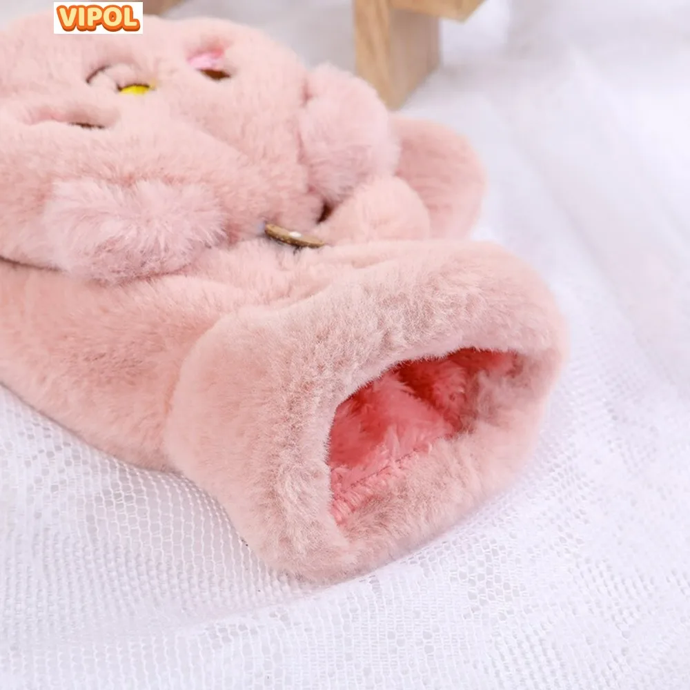 VIPOL Plush cute bear gloves autumn winter girly style student fingerless children's thickened warm cartoon half finger birthday