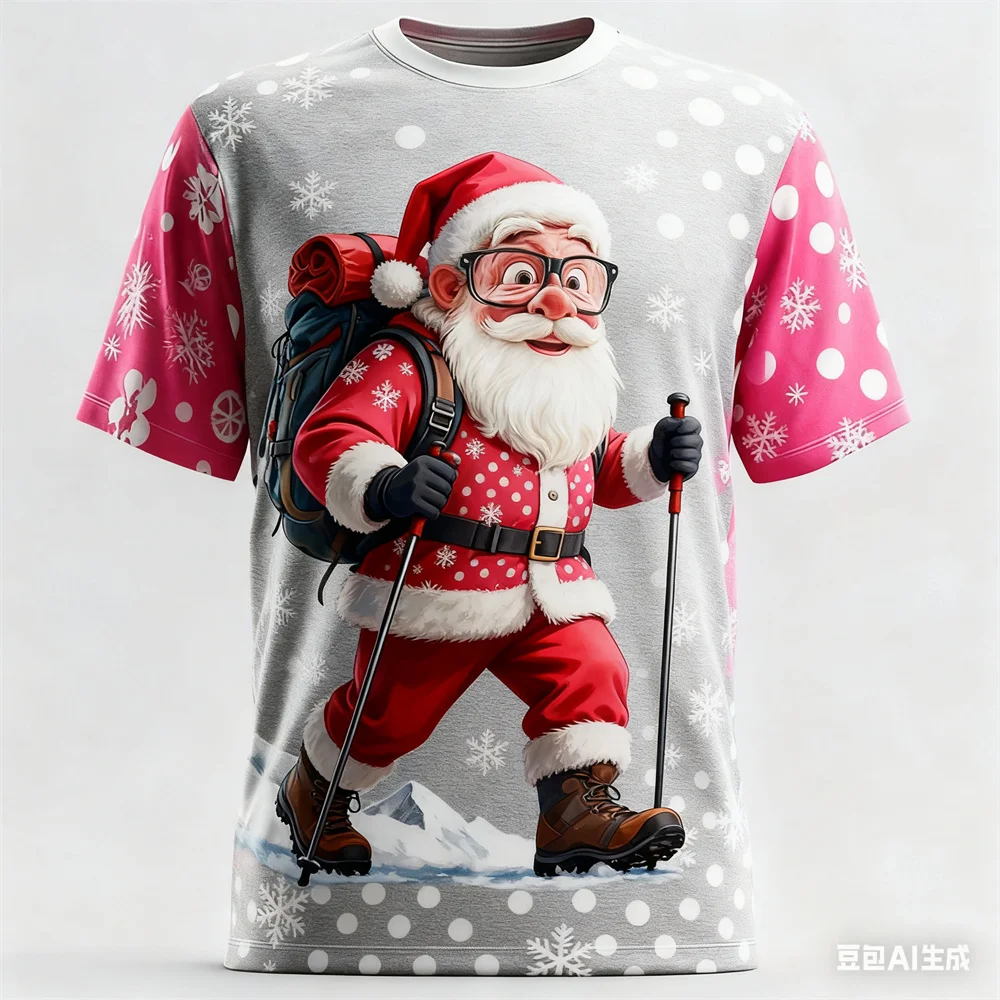 الرجال عيد الميلاد مع مضحك سانتا كلوز ثلاثية الأبعاد تي شيرت مطبوع موضة للجنسين تنفس الجولة الرقبة عطلة عيد الميلاد حفلة ملابس للرجال #5