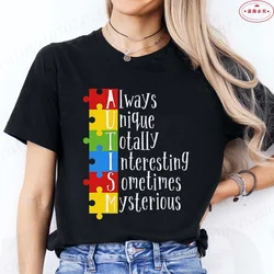 Autism Puzzle T-Shirt for Women Autism Awareness Month Summer Short Sleeve Tees Harajuku Streetwear Female Aesthetic Clothing