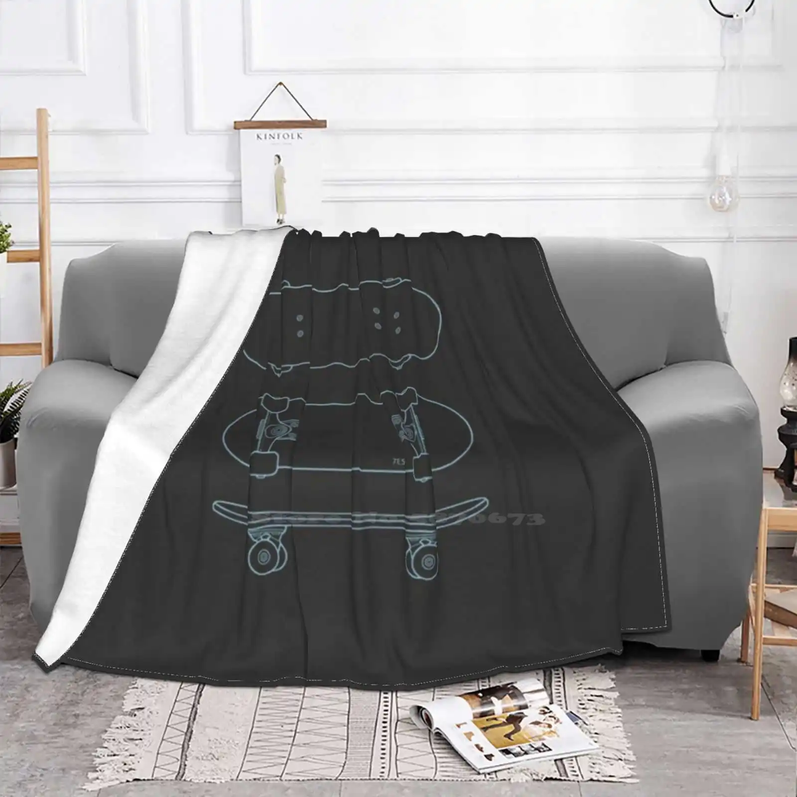 Skateboard ( Blue Lines ) Shaggy Throw Soft Warm Blanket Sofa/Bed/Travel Love Gifts Skateboarding Deck Trucks