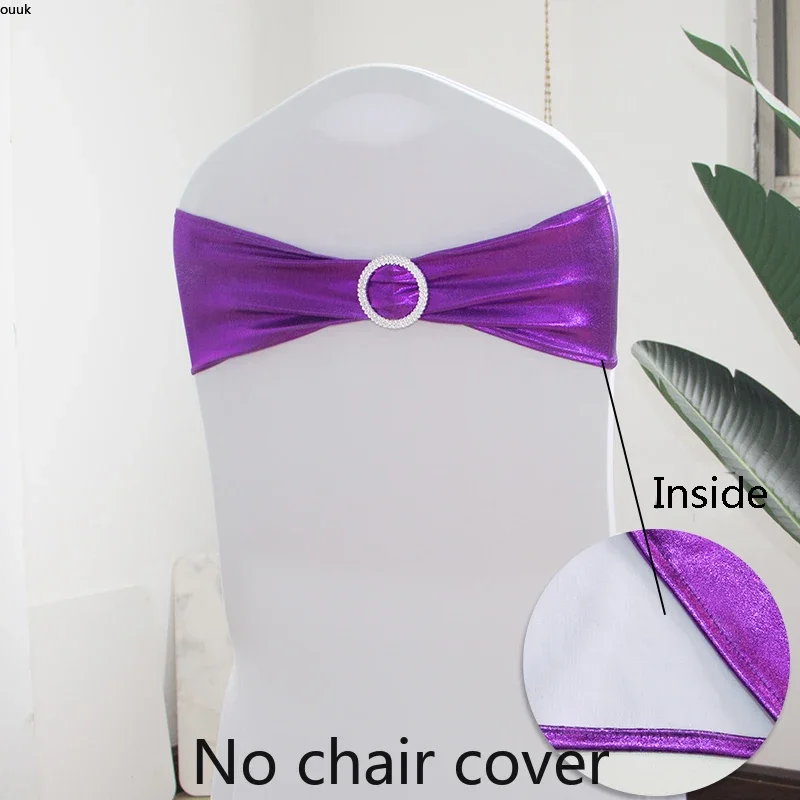 50pcs/Lot Metallic Gold silver Chair Sashes Wedding Chair Decoration Spandex Chair Cover Band for Party Decor birthday