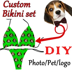 Custom ladies bikini set to customize your photo pet logo novelty swimsuit two-piece push-up padded bra thong beachwear