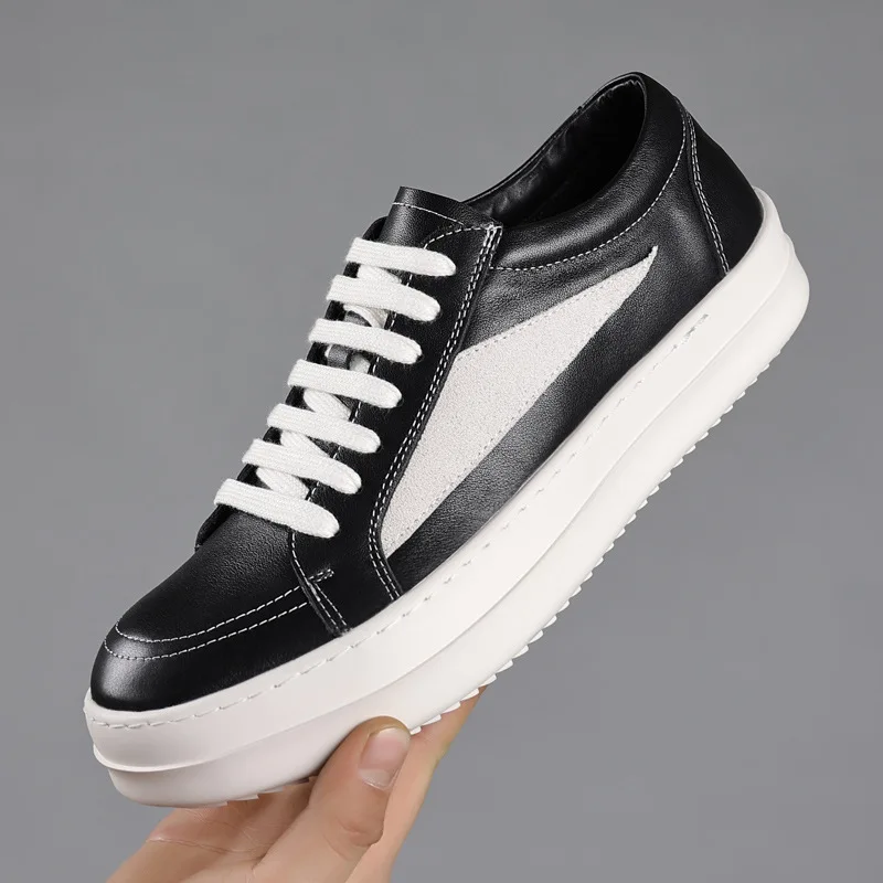 

Новая нишевая мужская кожаная повседневная обувь, легкие дышащие туфли для доски, уличная нескользящая износостойкая кожаная обувь на платформе