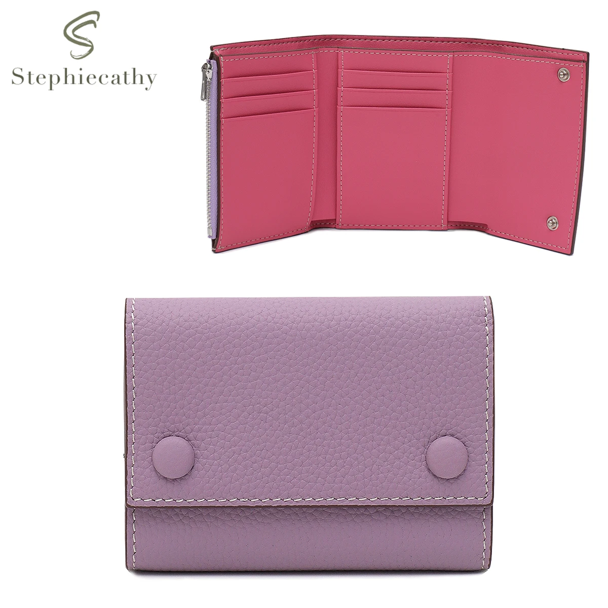 

SC Women Fashion Real Leather Trifold Short Wallet Multi Card Slots Coin Purse Zip Pocket for Coins Cash Card Portable Colorful