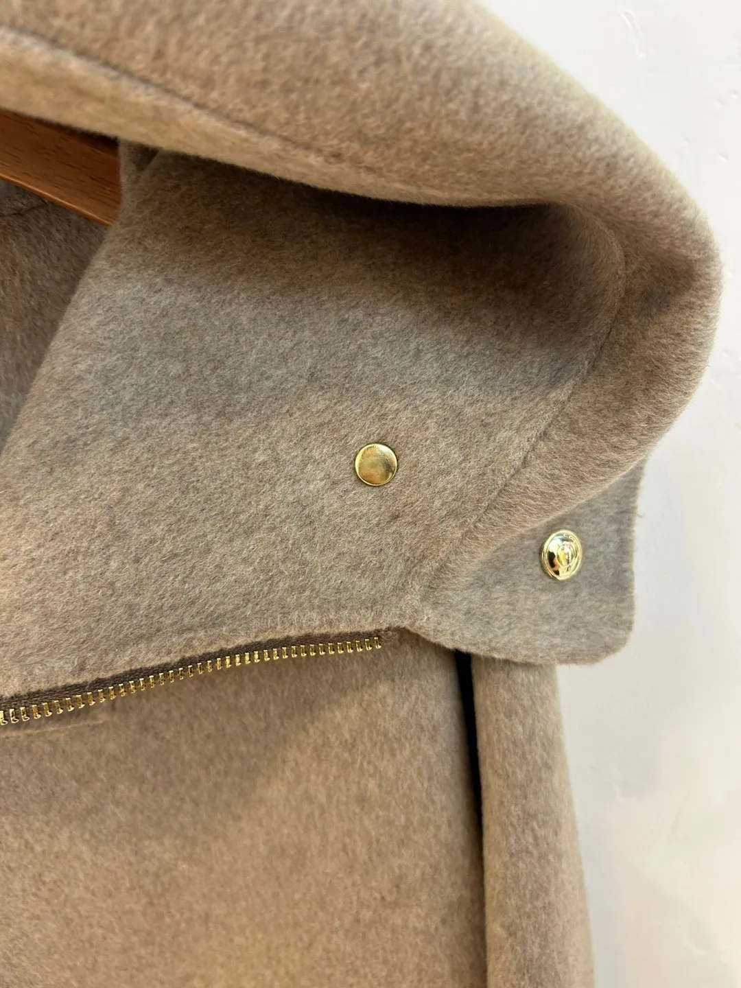 Manteau en laine de cachemire à capuche pour femme, veste mi-longue zippée, démontrent d'avoine, L * P, automne, hiver, 2024