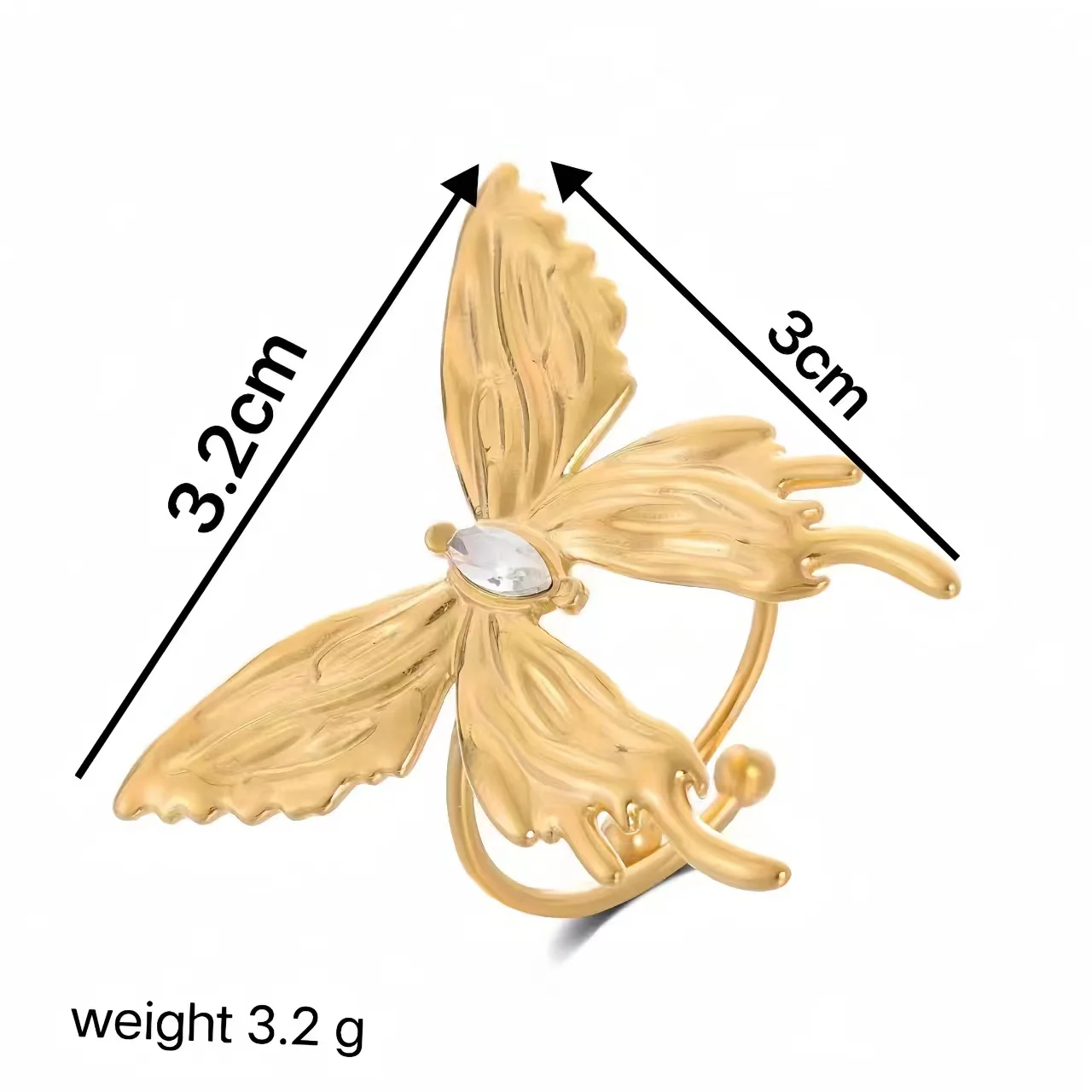 New European and American style luxurious stainless steel butterfly shaped adjustable ring jewelry