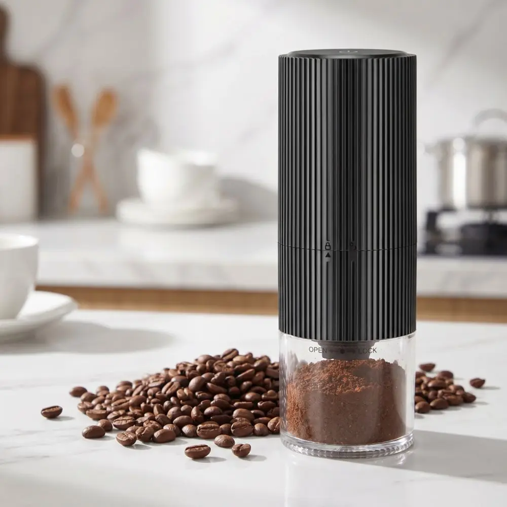 

Strip Pattern Portable Coffee Grinder Adjustable Coarseness Ceramic Grinding Core Electric Coffee Bean Grinder Visual Wireless