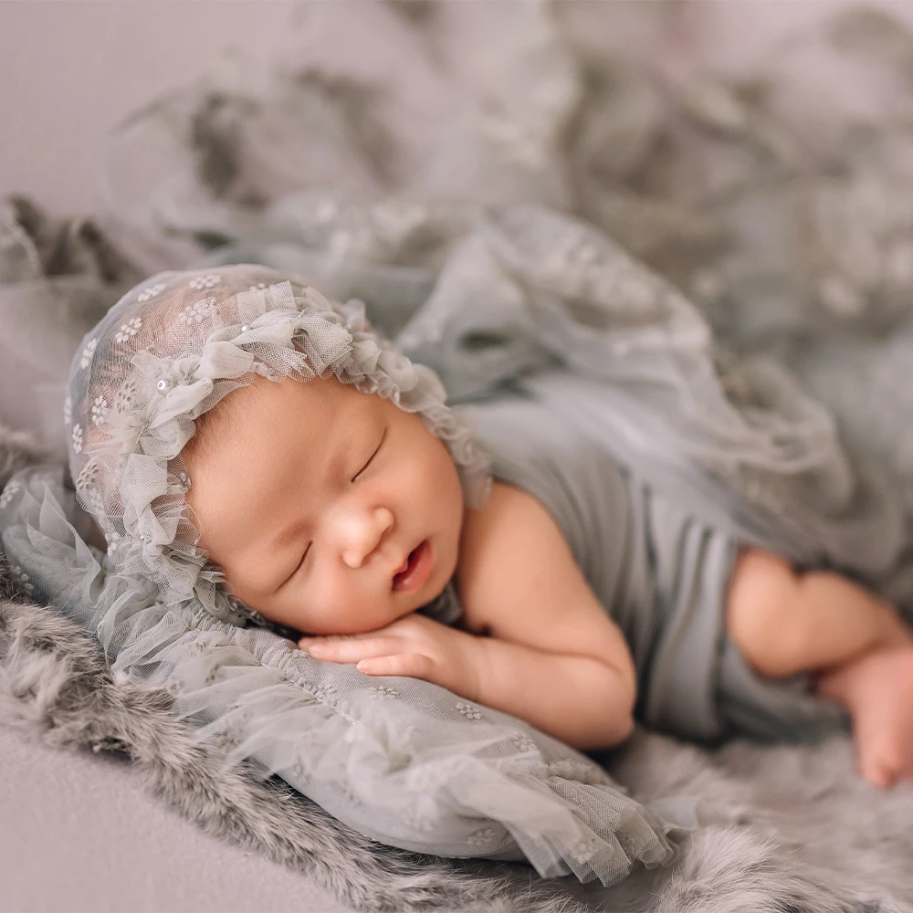 Newborn Photography Props Stretch Wrapping Lace Hat Pillow Shooting Set Rabbit Fur Blanket Studio Photo Background Accessories