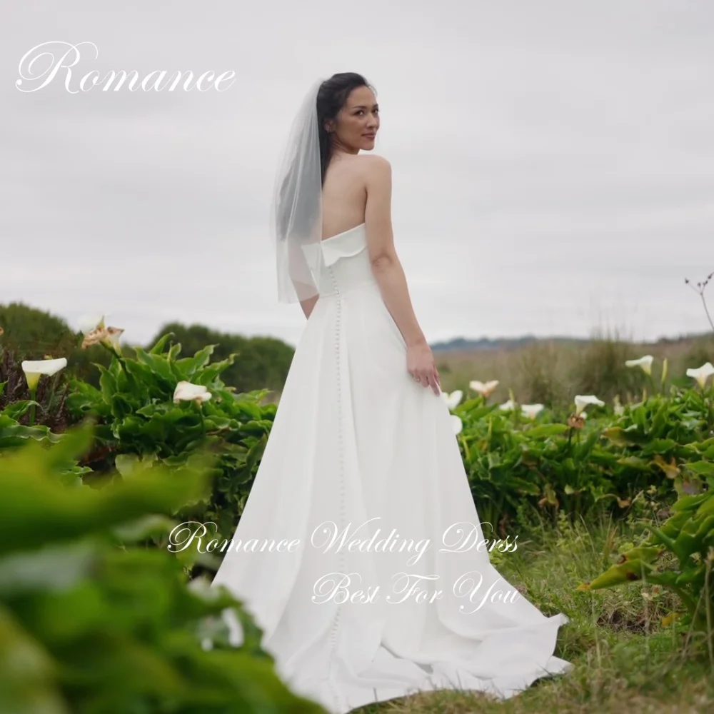 Vestidos De Novia sencillos sin tirantes, sin mangas, corte en A, botones para mujer, espalda abierta, vestido De Novia con abertura lateral, Vestidos De Novia personalizados