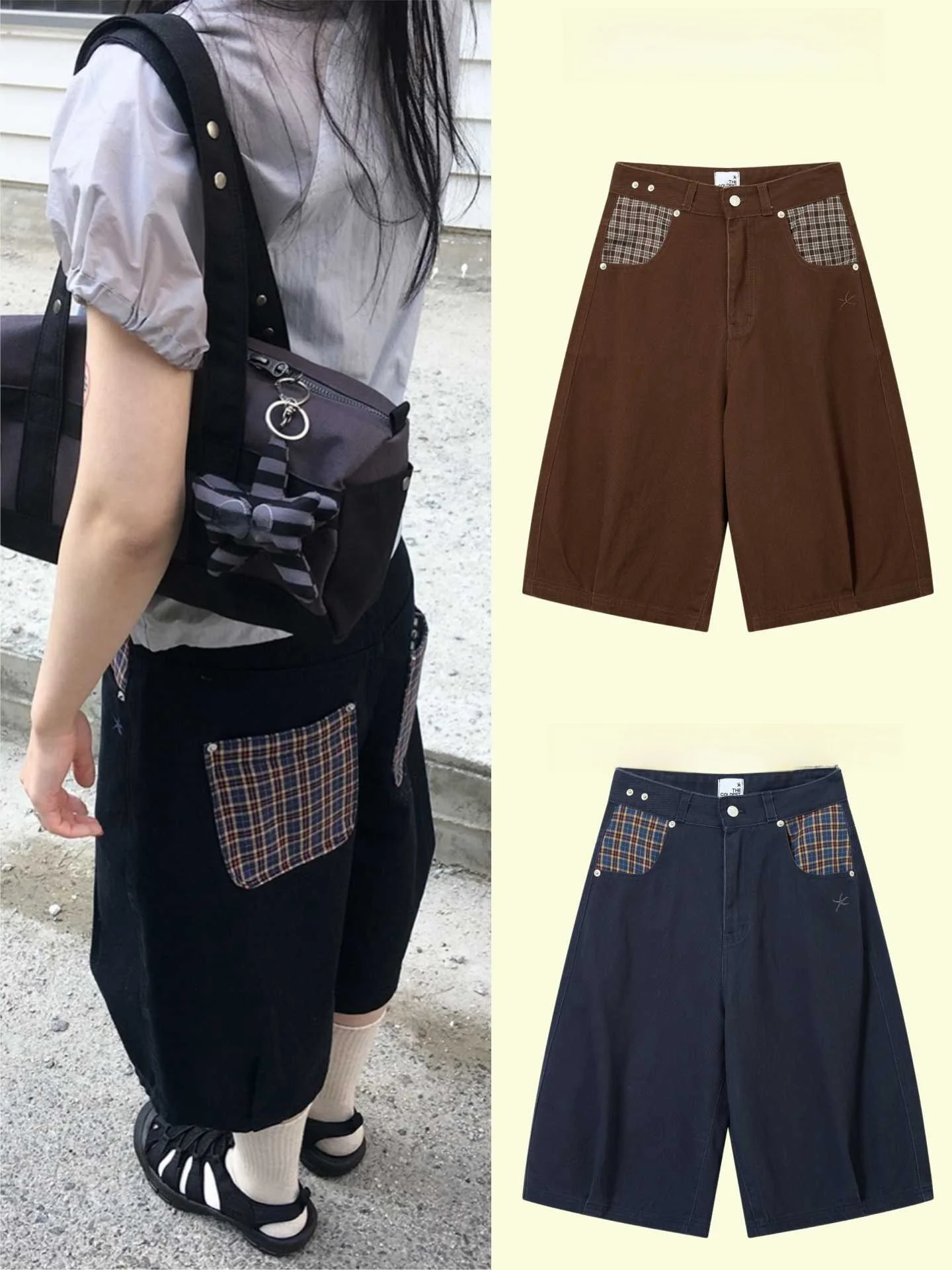 

High Waist Five-Point Denim Jeans Casual Pants Spring Season Ladies Stand Fit Non-Elastic Medium Softn A-ade Se