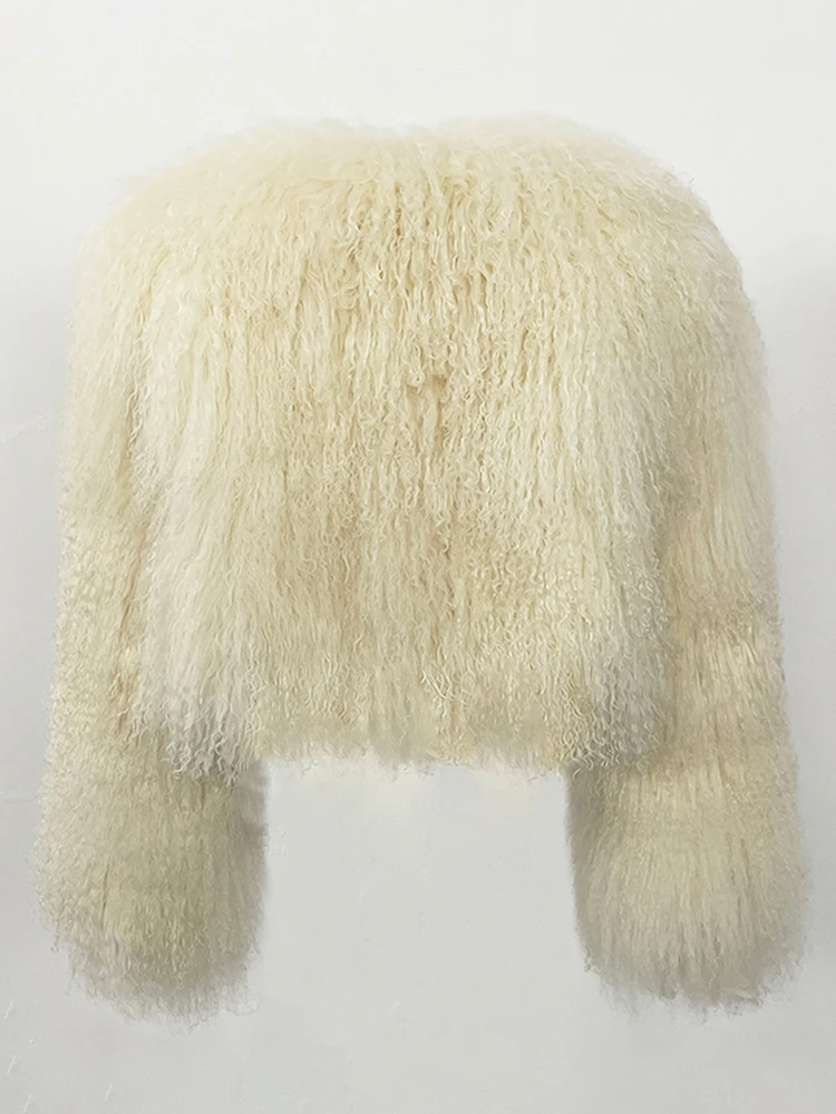 سترة نسائية من فراء الأغنام منغوليا الطبيعية لعام 2025 ملابس شتوية جديدة معطف فرو حقيقي قصير برقبة دائرية وأكمام طويلة