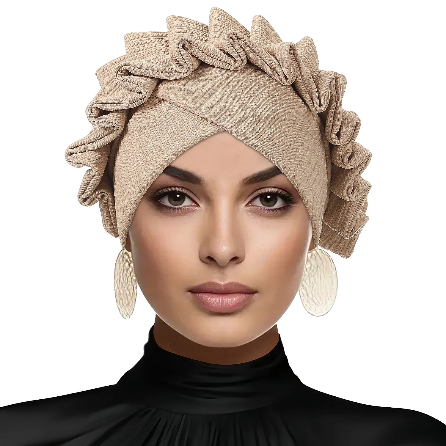 

Fashion Ruffles Turban Women Muslim Hijab Beanies Bonnet Forehead Cross Headscarf Chemo Cap Hair Loss Head Wraps Turbante Mujer