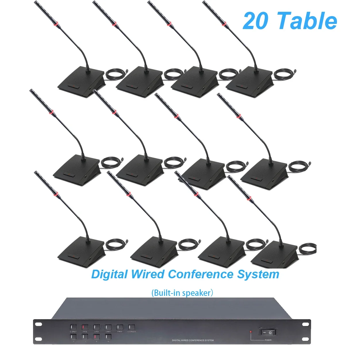 

Pro 20 Meeting Room Desktop Wired Conference Microphone System Built-in Speaker 2x10m Cable