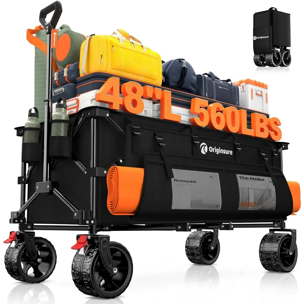 

48 L Collapsible Wagon Cart Foldable, 560lbs Weight Capacity 300L Heavy Duty Folding Beach Wagons with Big All-Terrain Wheels, U