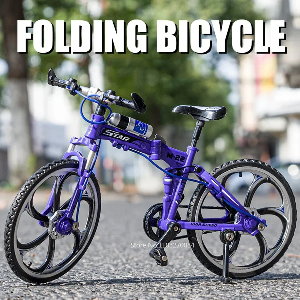 1:8 Mountain Bike Toys Model Car Diecast Alloy Cycling Road Bike Rubber Tires Folding Bicycle Metal Body Toy Gifts for Children