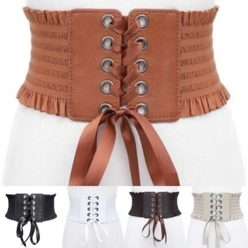 Ceinture Large artificiel astique Noire en Cuir PU pour Femme, Pardessus de Styliste, Nouveau Design, 2024