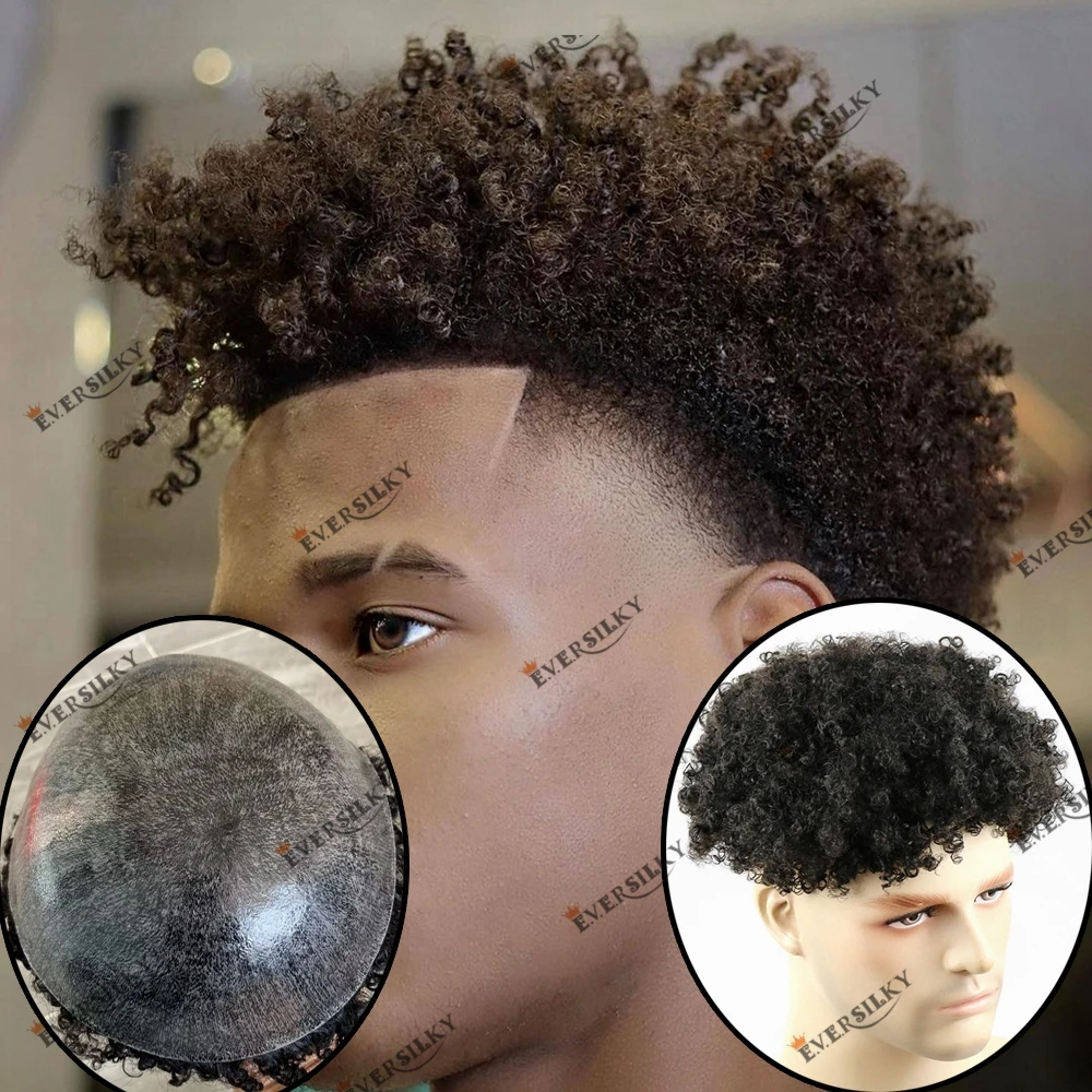 

Men's Afro Curly 1b40 1b65 Gray Hair Durable Skin Toupee African American Human Hair Mens Wig 12mm Curl Capillary Prosthesis