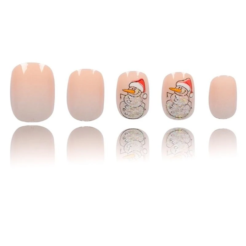 L8RD Christmas Press On Nails Snowman False Nails Winter Full Cover on Nails White Gradient False Nails for Woman