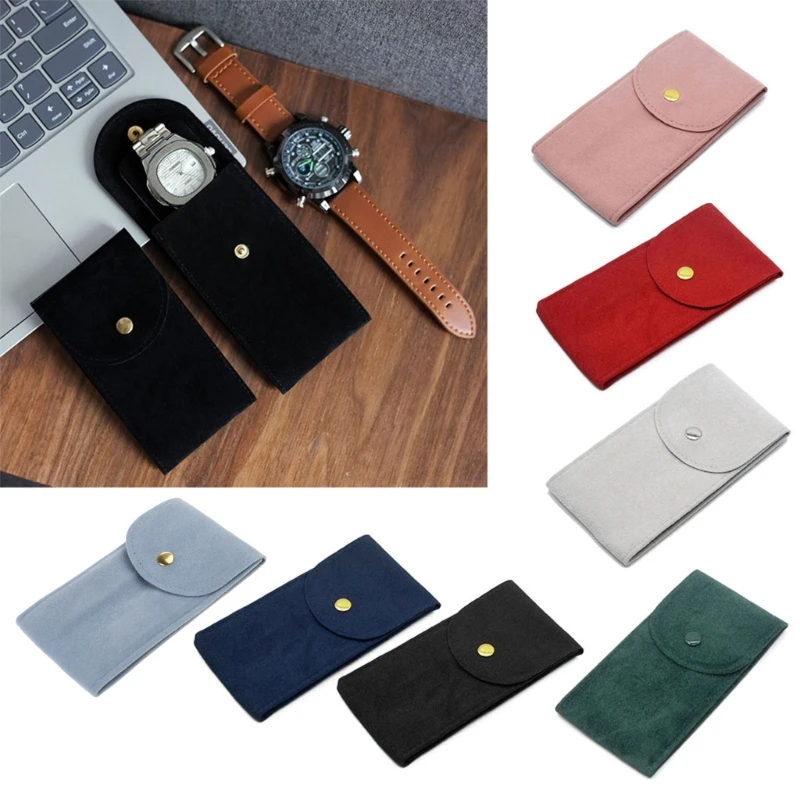 57QA Watch Pouch Flannelette Fabric Watch Bag Durable Travel Pouch for Case Buckle Design Not Easy to Fall Off Protect Your W