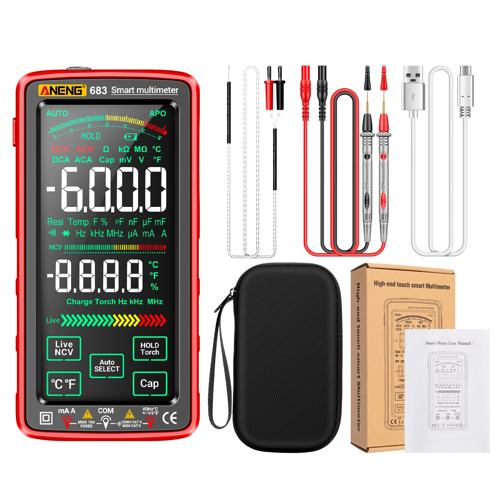 Smart Multimeter High-end Touch 6000 Counts Multimetro Test Rechargeable Multitester AC/DC Voltage Tester Current Tool