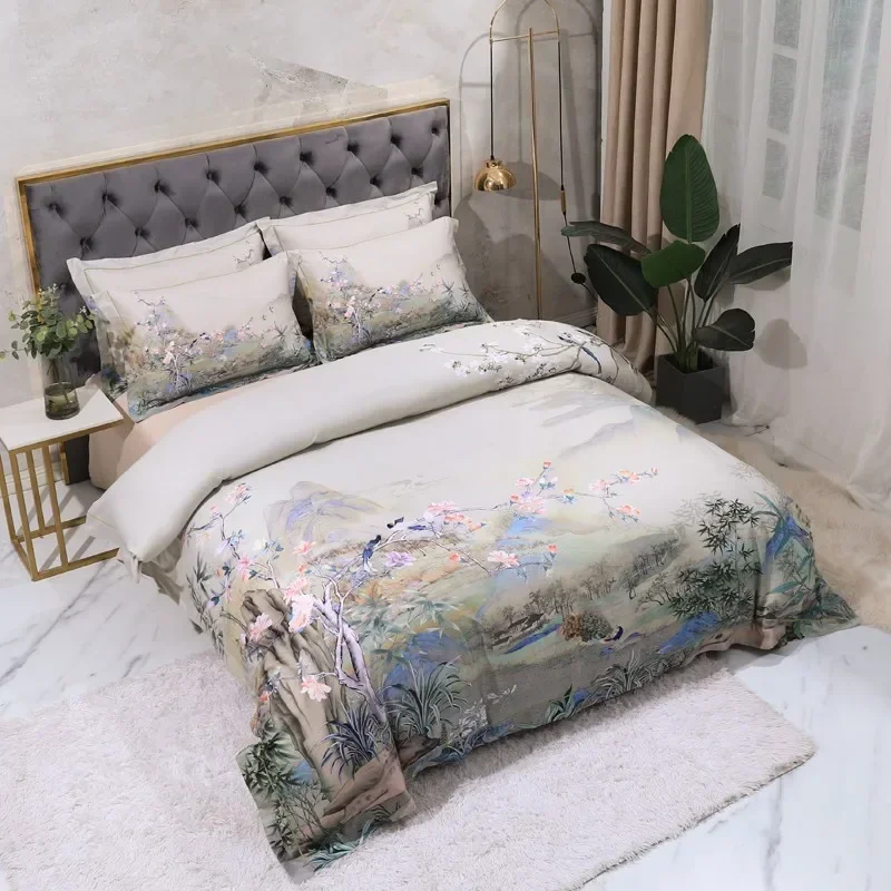 Chic Idyllic Natural Scenery printed Duvet Cover Set 100% Egyptian Cotton Comforter Cover 4/6pcs flat/fitted sheet pillowcases