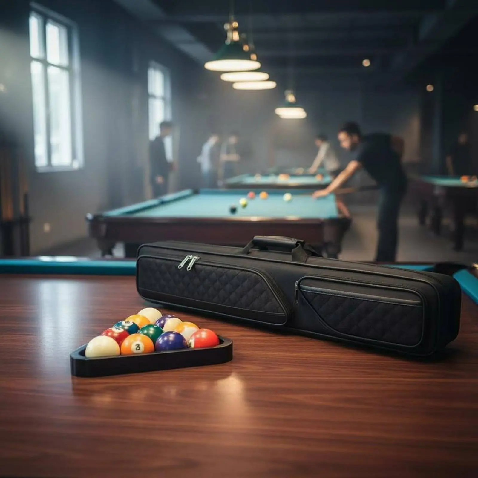 

7-Compartment Pool Cue Case Sturdy Exterior Billiard Stick Carrying Case Leatherette Cue Tube Adjustable Shoulder Strap