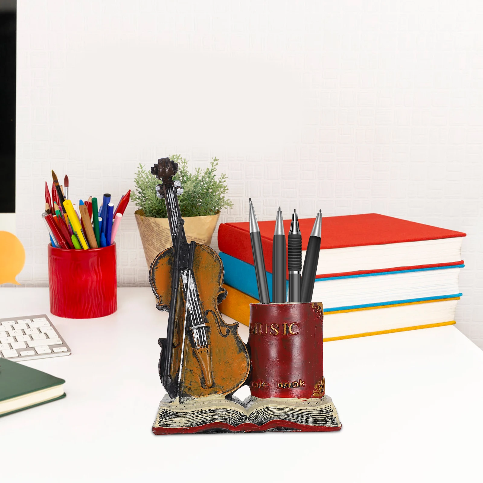 

Violin Pen Holder Desk Office Decorations Creative Ornament Novelty Decorative Pretty Holds