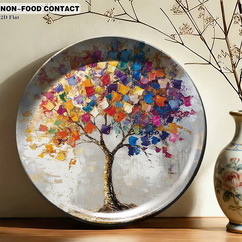 1pc Ceramic Decorative Plate, Colorful Abstract Tree Art Decorations, (For Decorative Purposes Solely, NON-FOOD CONTACT) - Wall